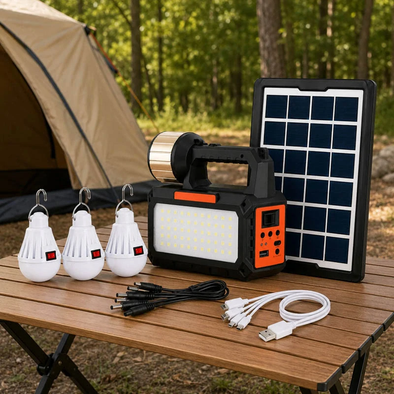 Solárna kempingová lampa LED s rádiom, Bluetooth a 3 žiarovkami