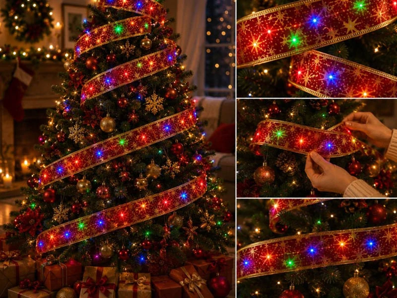 Vianočná LED stuha na stromček 4 m červená
