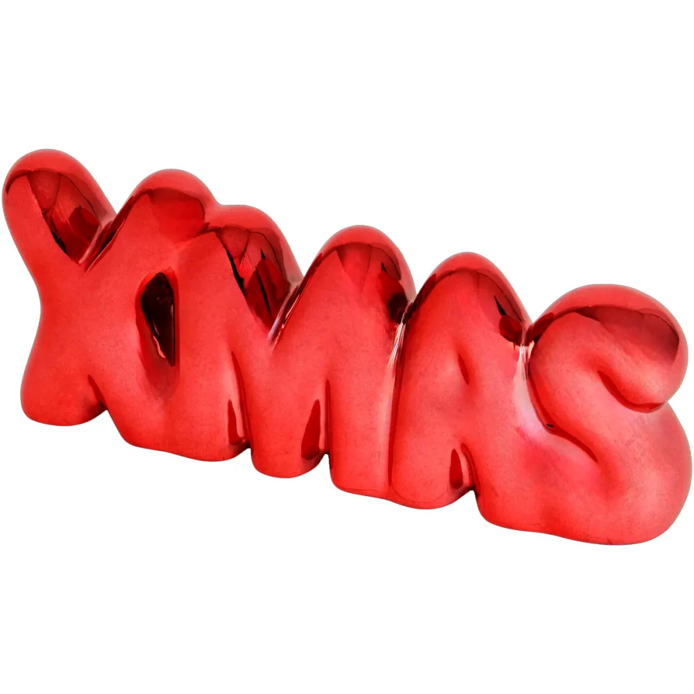 Vianočná dekorácia XMAS – keramický nápis s metalickým efektom