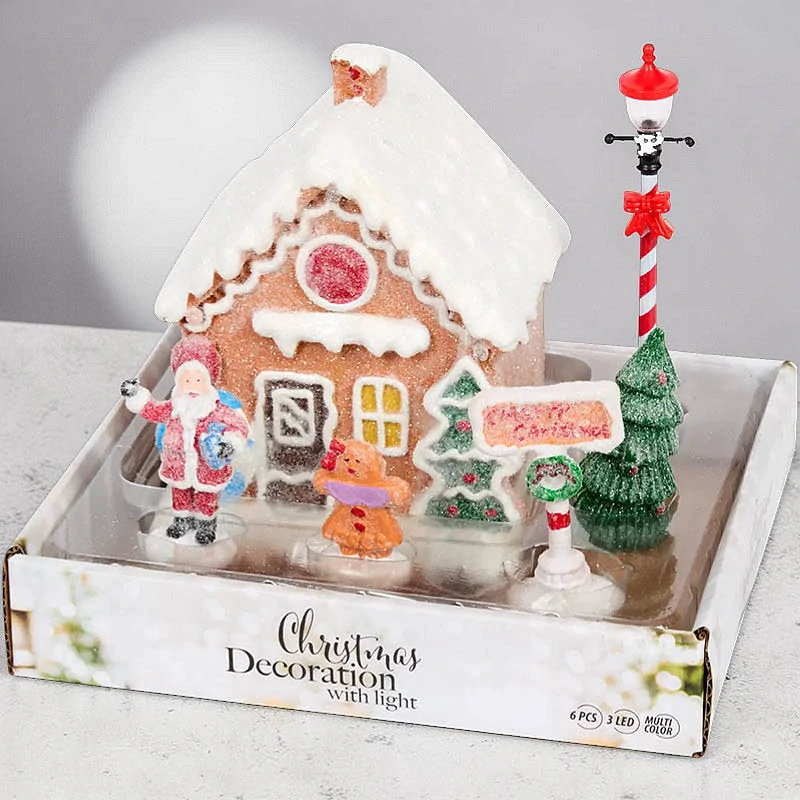 Vianočná LED dekorácia – perníková chalúpka so Santa Clausom