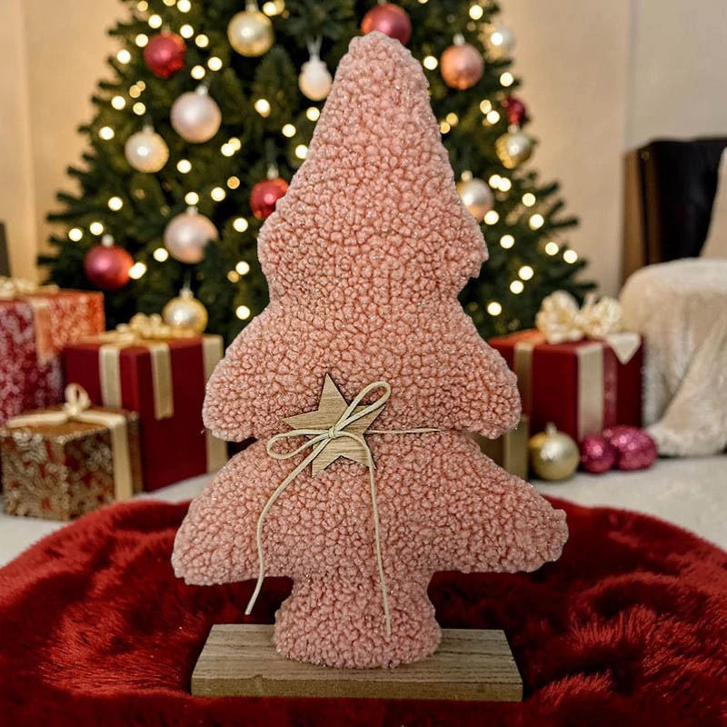 Vianočný dekoratívny stromček z buklé kožušiny 38 cm ružový