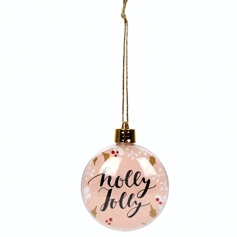Priehľadná vianočná guľa na fotografiu Holly Jolly 8 cm