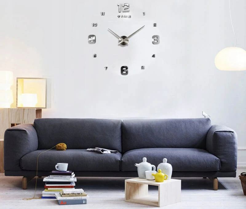 Nástenné 3D hodiny XXL 130 cm strieborné nalepovacie