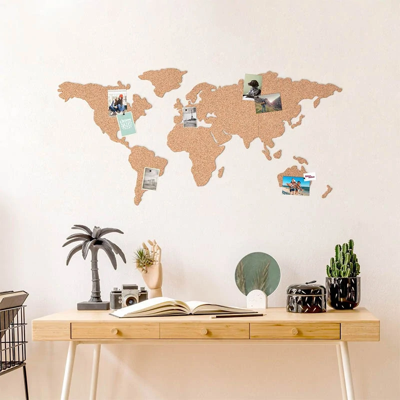 Korková mapa sveta na stenu 100 × 45 cm samolepiaca