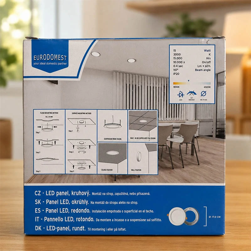 LED panel okrúhly 15 W 1050 lm teplá biela 3000 K Ø 17 cm