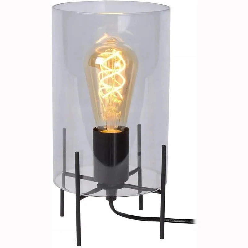 Stolová lampa Loft E27 s dymovým skleneným tienidlom 27 cm