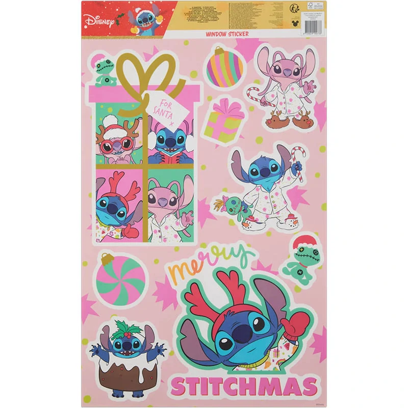 Vianočné okenné nálepky Disney Stitch – hárok 48 × 29 cm