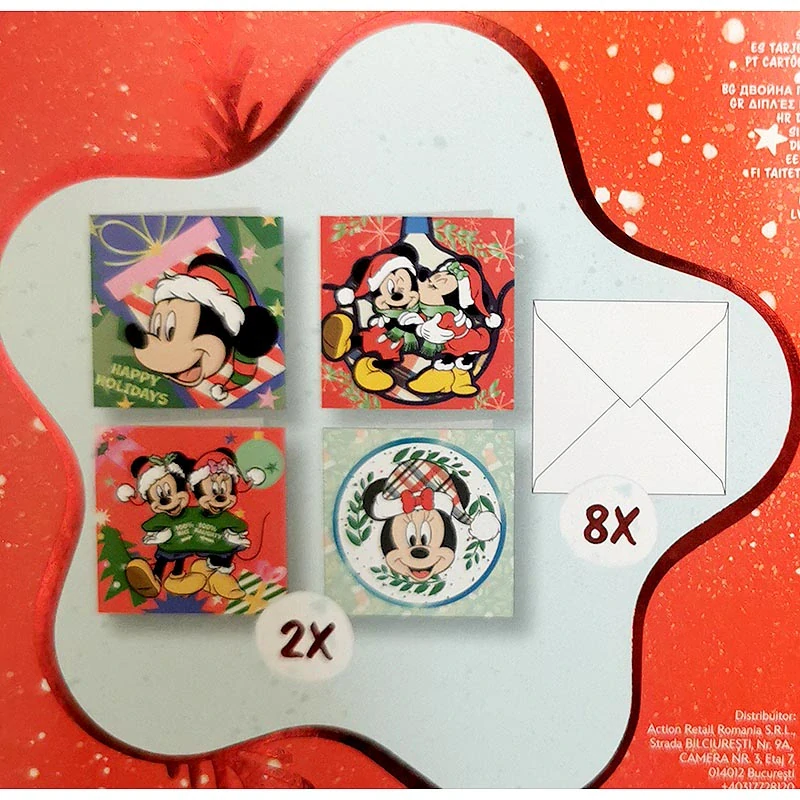 Disney vianočné pohľadnice Mickey Mouse s obálkami – 8 ks