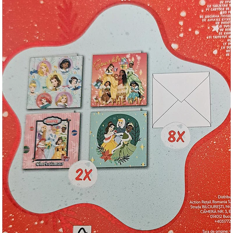 Disney Princess vianočné pohľadnice s obálkami – 8 ks