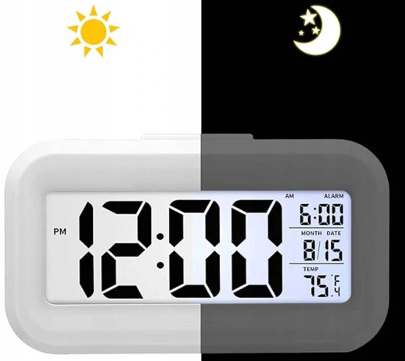 Digitálny LED budík s teplomerom biely