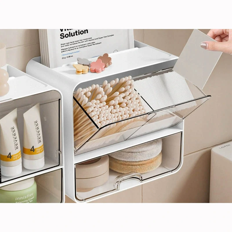 Biely organizér na kozmetiku s priehradkami a zásuvkou