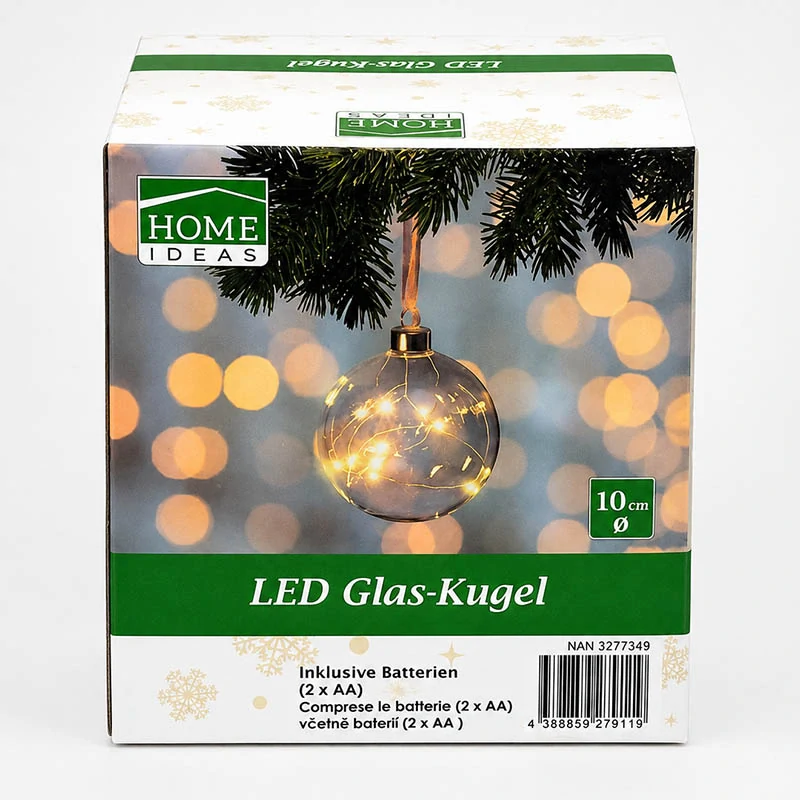 LED sklenená vianočná guľa 10 cm