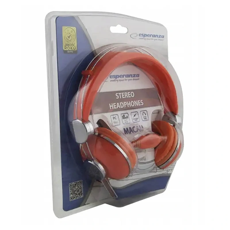ESPERANZA - Káblové stereo slúchadlá MACAU s 3 m káblom orange