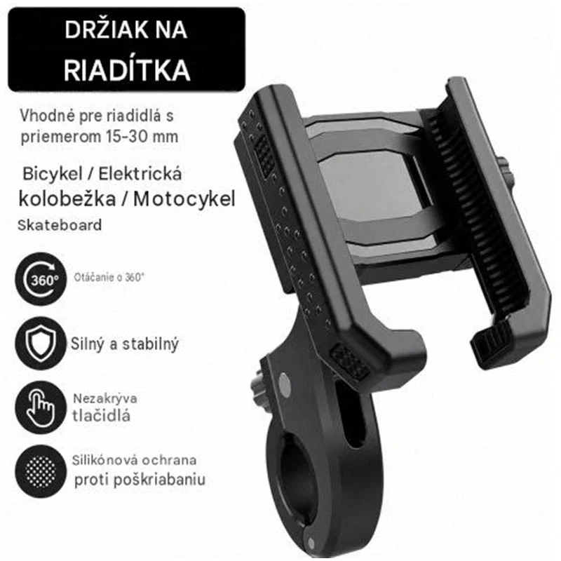 Držiak na telefón na riadidlá bicykla, kolobežky a motocykla