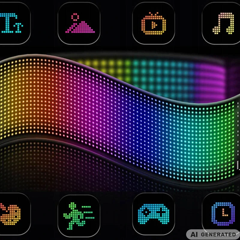 Programovateľný flexibilný LED panel 16 × 64 na sklo s aplikáciou