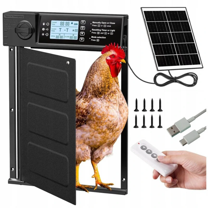 Automatické dvierka do kurína so solárnym panelom a diaľkovým ovládaním