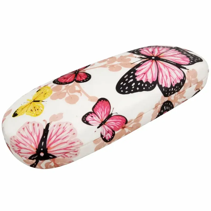 Pevné puzdro na okuliare 16 × 6 cm Motýle – biele
