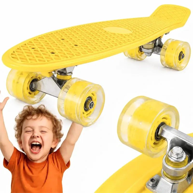 Detský skateboard Fishboard 56 cm so svietiacimi LED kolieskami