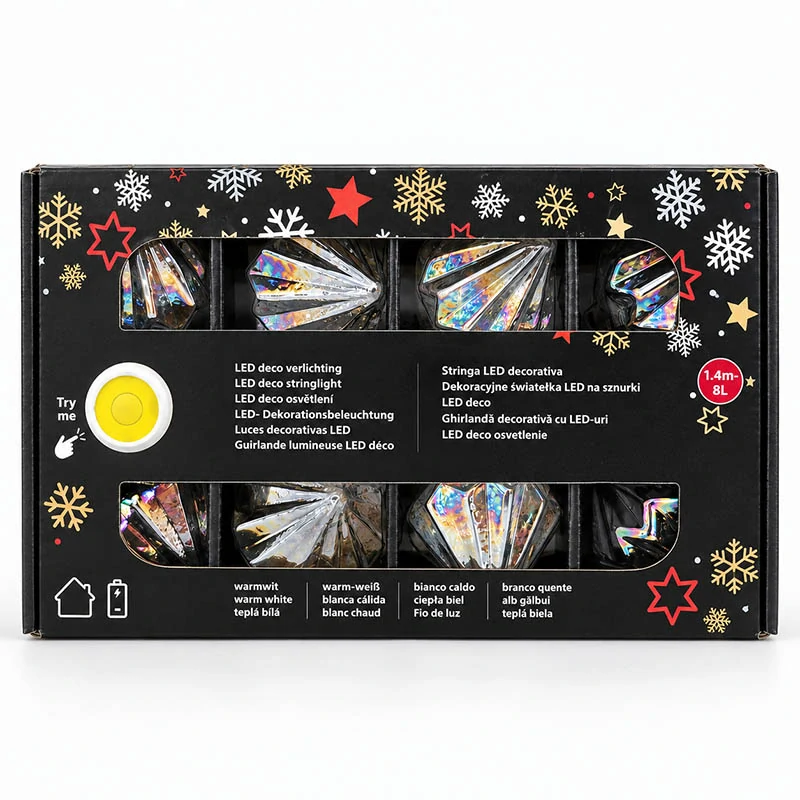 LED svetelná girlanda FSC – 8 svetielok, 140 cm, teplá biela, na batérie