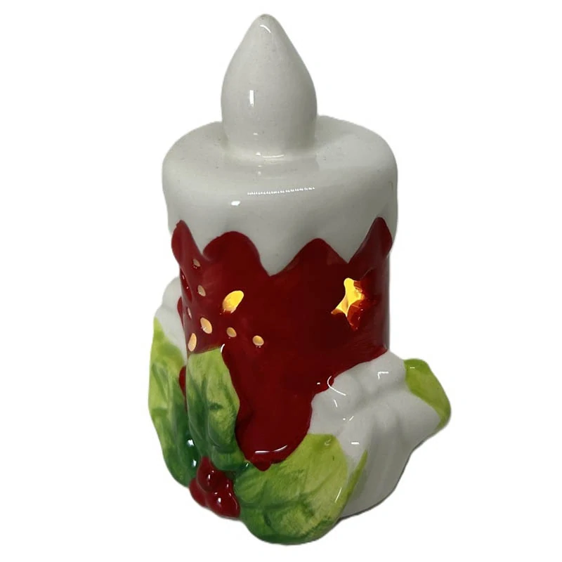 Keramická vianočná LED sviečka s motívom cezmíny 10,5 cm