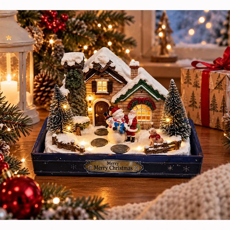 Vianočná LED dedinka so zasneženým domčekom 20 × 14 cm