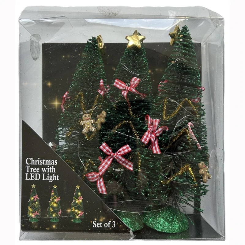 Sada 3 LED vianočných stromčekov 20 cm