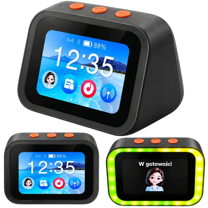 Inteligentný AI budík s dotykovým displejom, Bluetooth a reproduktorom čierny