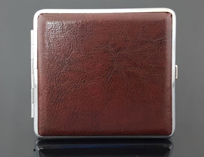Tabatierka kovová koža hnedá