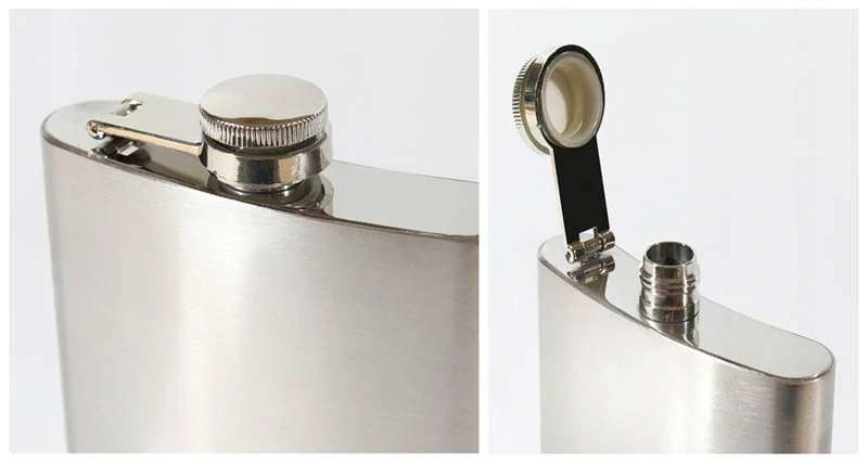 Nerezová ploskačka 450ml s pohárikmi v koženom púzdre