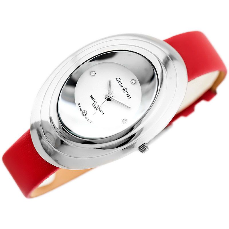 Náramkové hodinky GINO ROSSI - 6490A silver/red