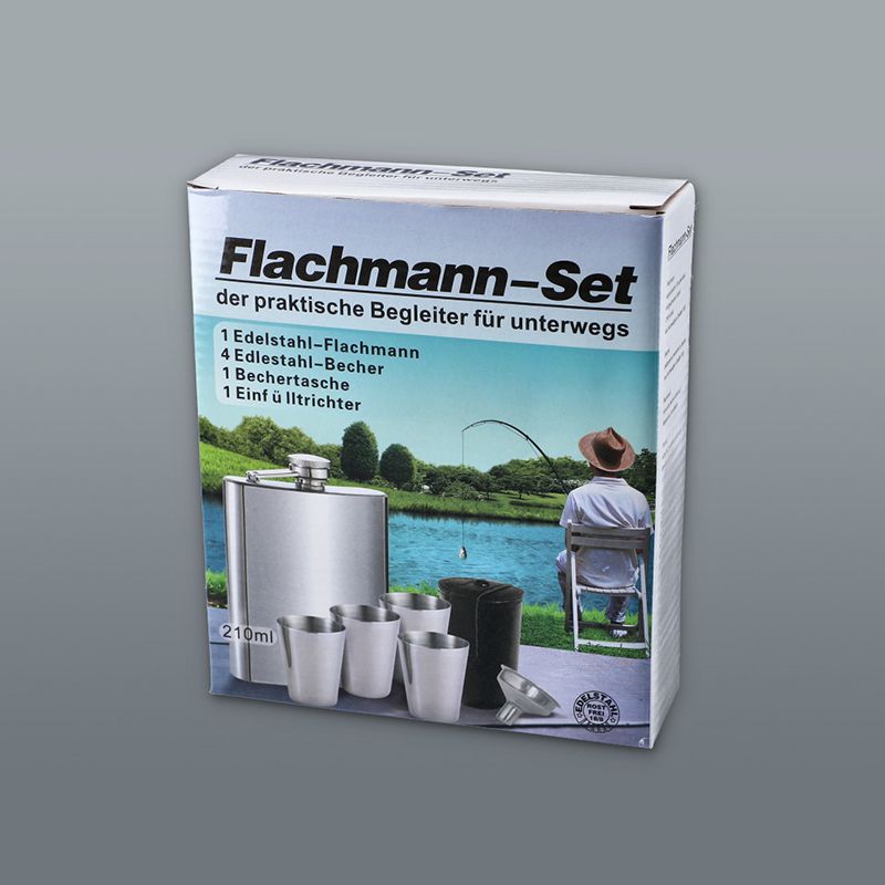 Ploskačka Leather čierna 210ml s pohárikmi a lievikom 4208