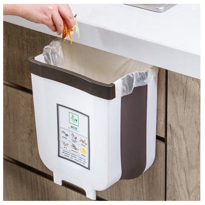 Skladací kôš tmavohnedý na zavesenie BIO na skrinku, zásuvku, dvierka