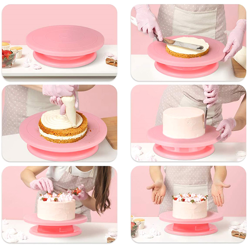 Podnos otočný na zdobenie torty ružový