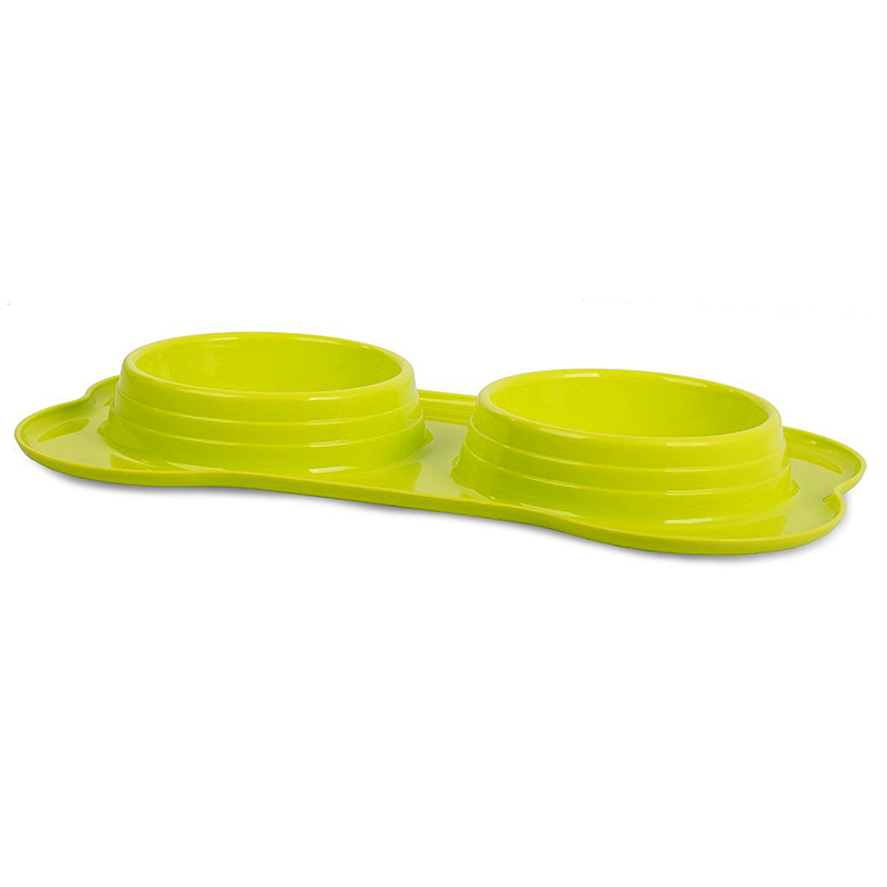 Dvojitá miska na krmivo pre psa zelená 2 x 0,4 L