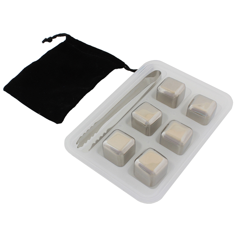 Kovové kocky ľadu (sada 6ks + kliešte + púzdro)