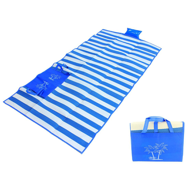 Plážová podložka s nafukovacím vankúšom modrá