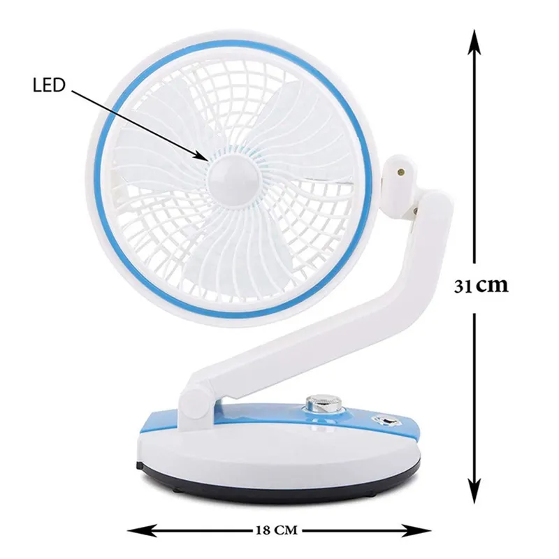 Bezdrôtový skladací ventilátor s LED lampou modrý