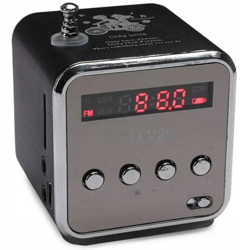 Bezdrôtové prenosné mini FM LED rádio TD-V26 čierne