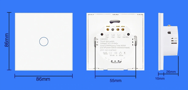 Vypínač dotykový dvojitý sklenený biely