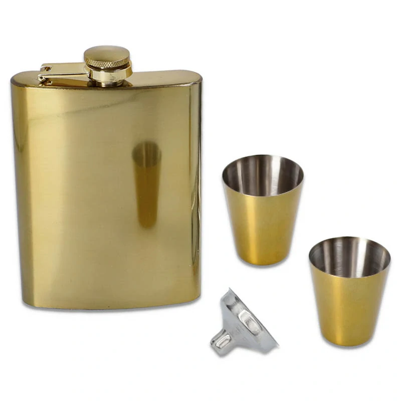 Gentelo Ploskačka 210ml zlatá s lievikom a pohárikmi