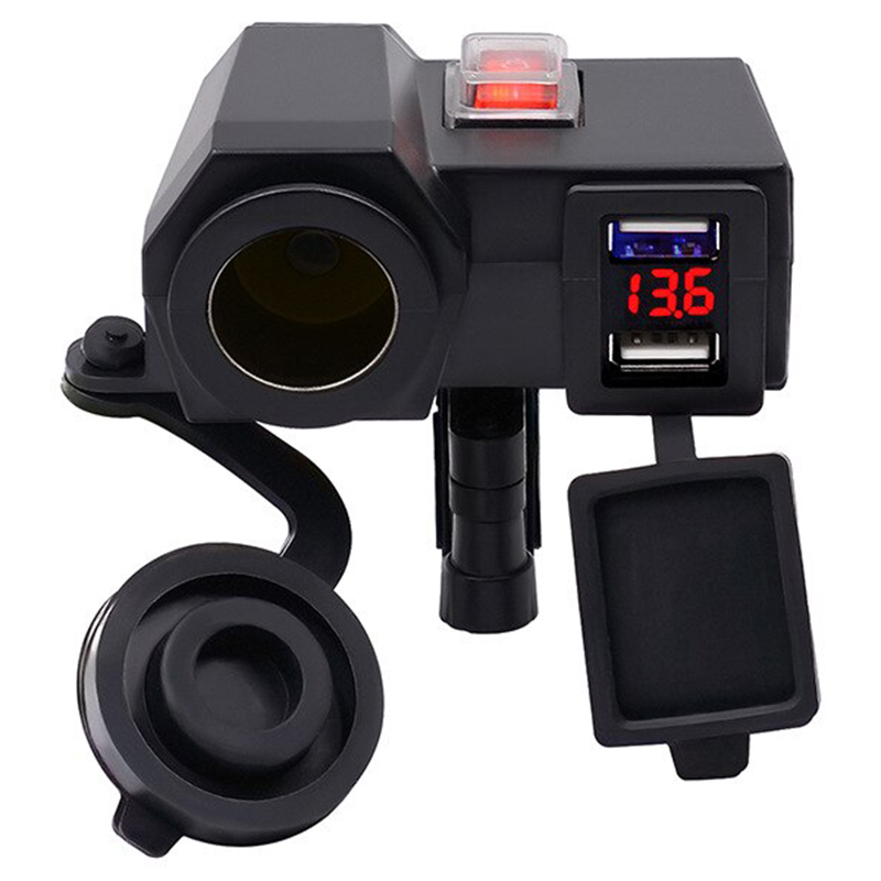 Nabíjačka zapaľovač 12V na motocykel s voltmetrom + 2xUSB