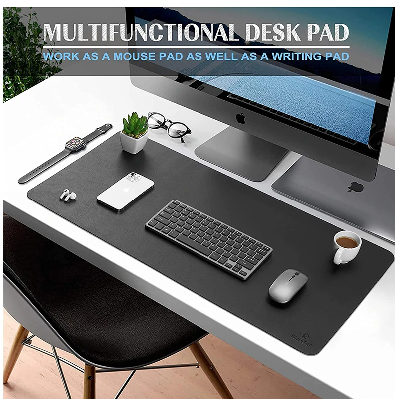 Podložka na stôl z PU kože 80 × 40 cm obojstranná tmavomodrá / žltá