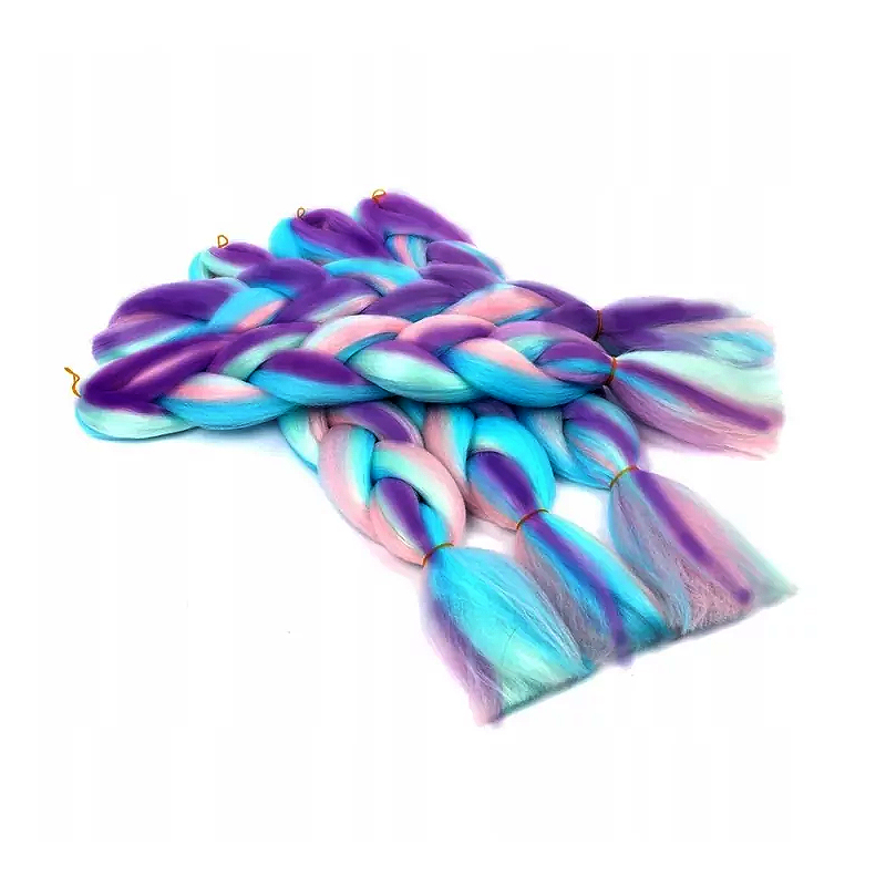 Syntetické vlasy - Vrkoč modro-fialovo-ružovo-biely 120cm