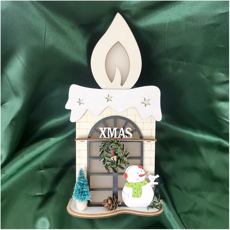 Drevená LED dekorácia - rozprávkový vianočný domček so snehuliakom