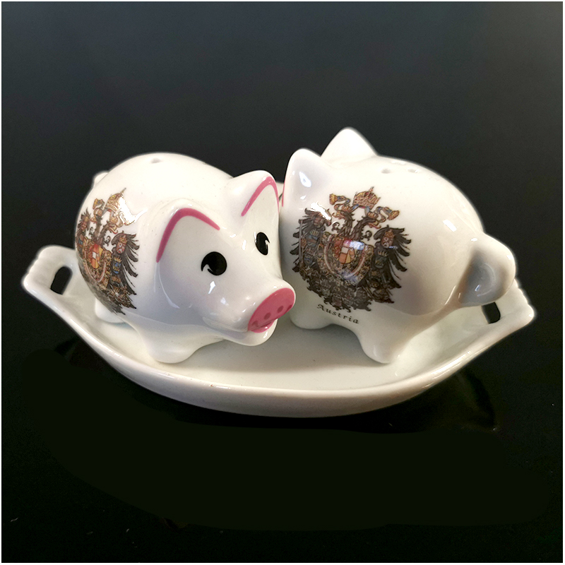 Reutter Porzelan - Koreničky s podnosom Prasiatko Austria 2ks