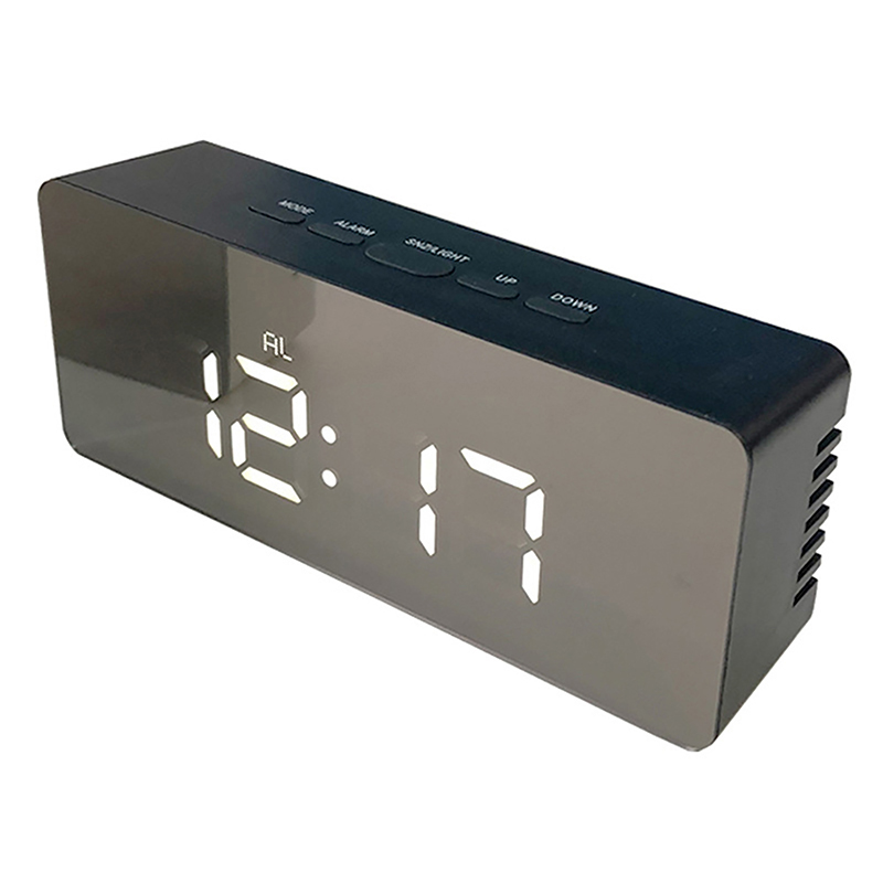 Budík s teplomerom a zrkadlom LED čierny 4v1