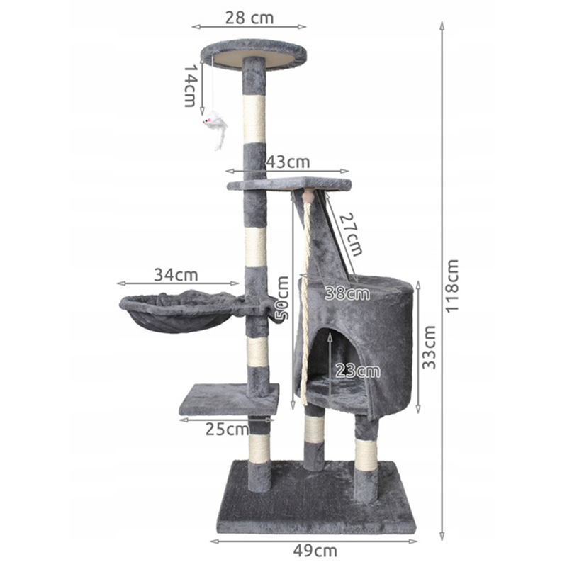Mačací škrabací strom 118cm sivý