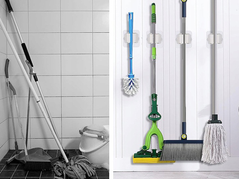 Univerzálny nástenný držak na upratovacie pomôcky