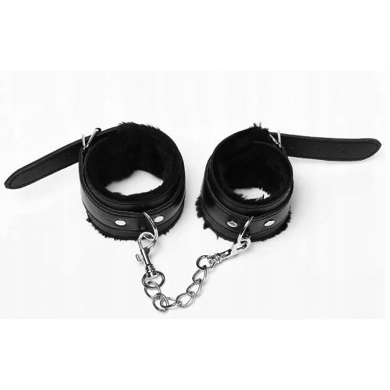 Erotické kožené putá na ruky s kožušinkou