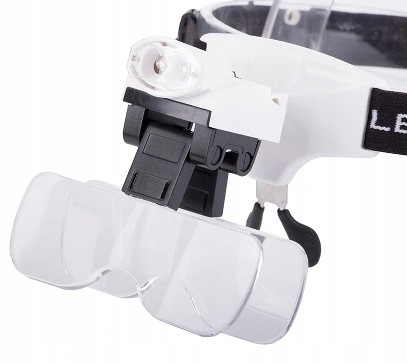 Hodinárska lupa čelová 2LED 6x s vymeniteľnými šošovkami